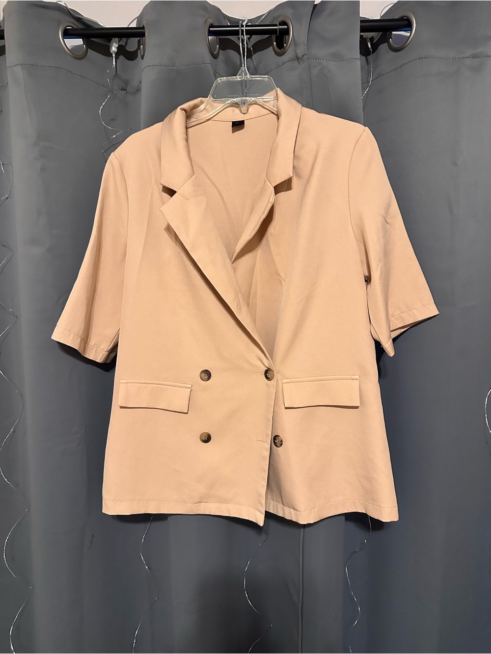 SHEIN Double-Breasted Short Sleeve Blazer Jacket - Beige